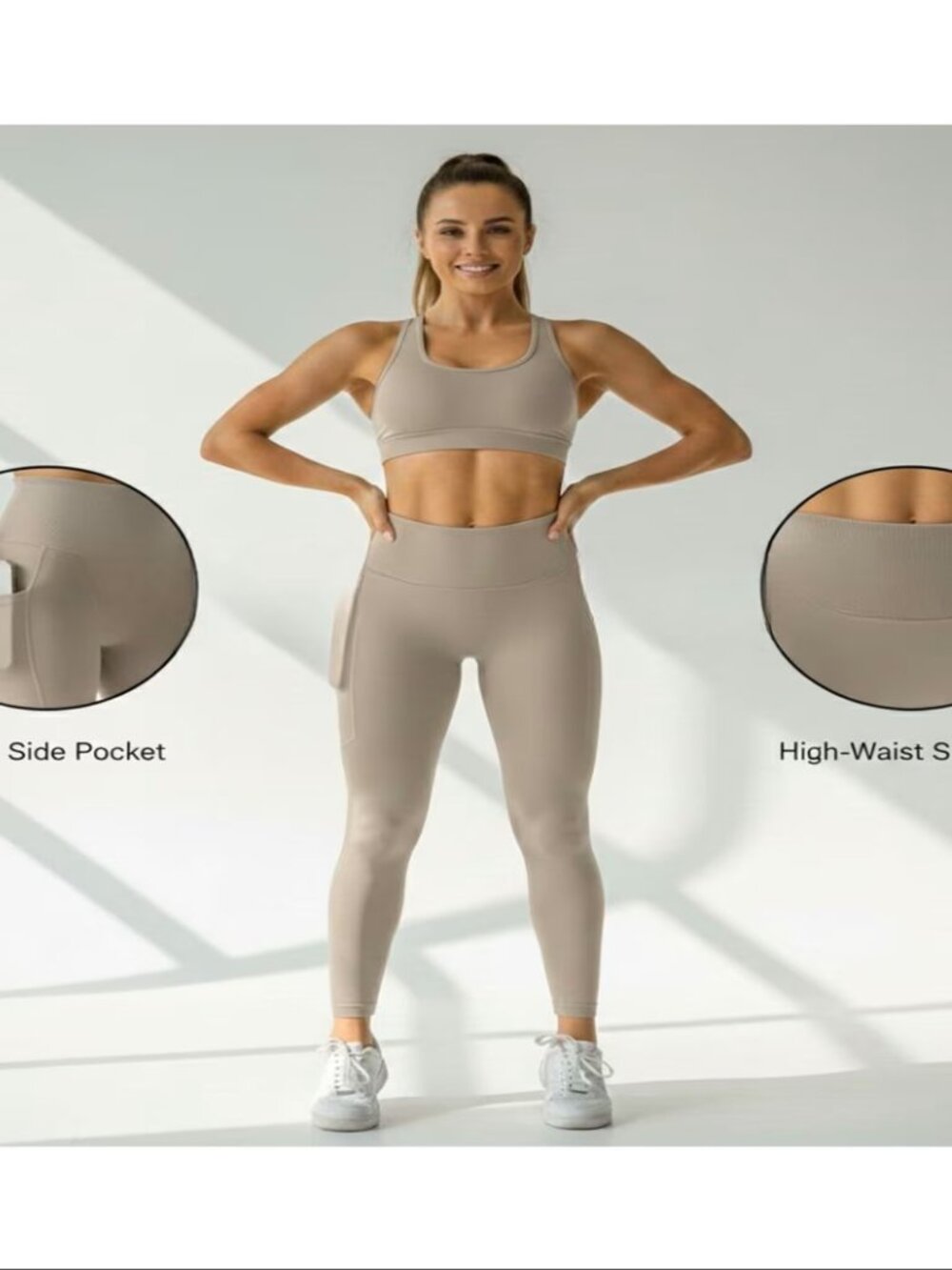 Women's Buttery Premium High Waist Yoga Leggings w/Pockets Cool Beige M & L